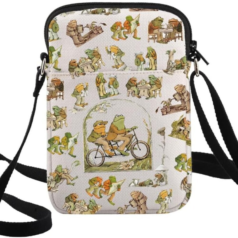 Funny Frog Crossbody Bag Cartoon Gift for Movie Lovers Canvas Slim Bag